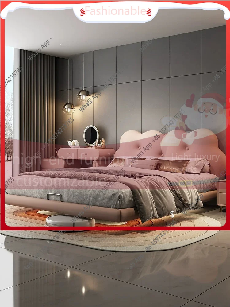 LU New biscuits leather suspended children's bed solid wood cute luxury single bedroom home