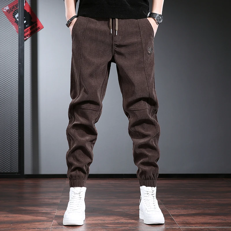 

Men's Loose Fit Corduroy Sweatpants Autumn Winter Cuffed Casual Pants Low Elastici Regular Thin Youth Trend