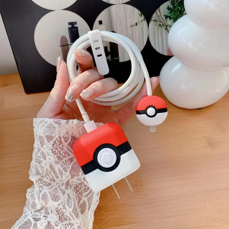 Pokemon Pokeball Case for Apple 18w/20w Charger Protective Case Cute Charger Cable Protector for Iphone 15 14 13 USB Data Sleeve