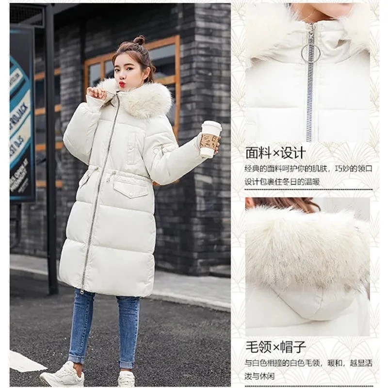 2025, Winter Neue Koreanische Ausgabe Große pelz kragen Lose Baumwolle Jacke frauen Verdicken Mantel Parker Weibliche Medium Länge Warme mantel
