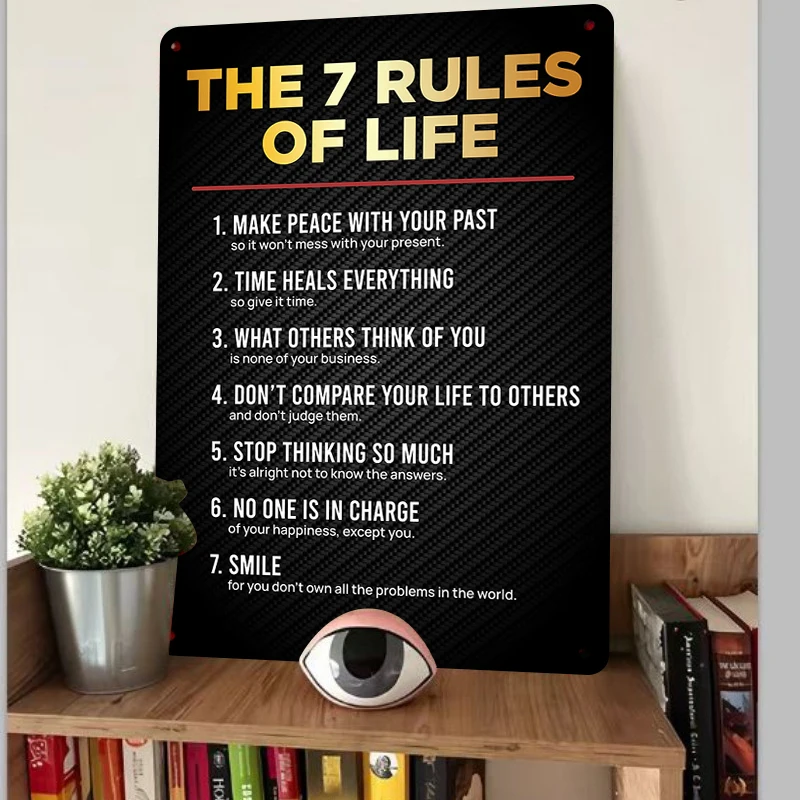 The 7 Rules of Life Inspirational Metal Wall Art Home Office Decor Modern Minimalist Hanging Painting