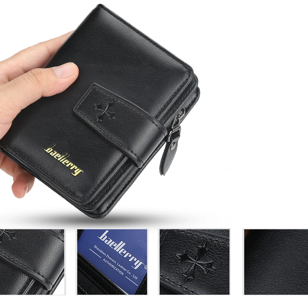 Trendige Herren-Geldbörse mit Schnalle, kurze Geldbörse im schlichten Street-Style, modisches Herren-Accessoire mit mehreren Kartenfächern, multifunktionale Herren-Geldbörse mit großem Fassungsvermögen. – Detail 4
