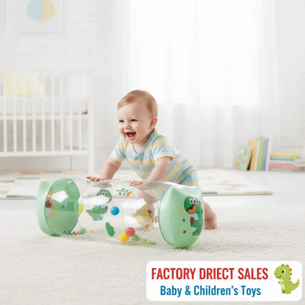 Inflatable Crawling Roller Foldable Lightweight Infant Tummy Time Roller Rolling Rattle Montessori Educational Baby Crawling