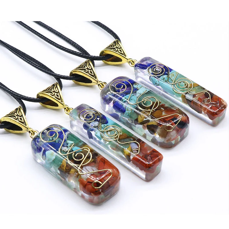 Colorful gravel necklace Natural Stone Resin Pendants Chakra Healing Chip Crystal Agate Stone Charms for Jewelry Making Necklace