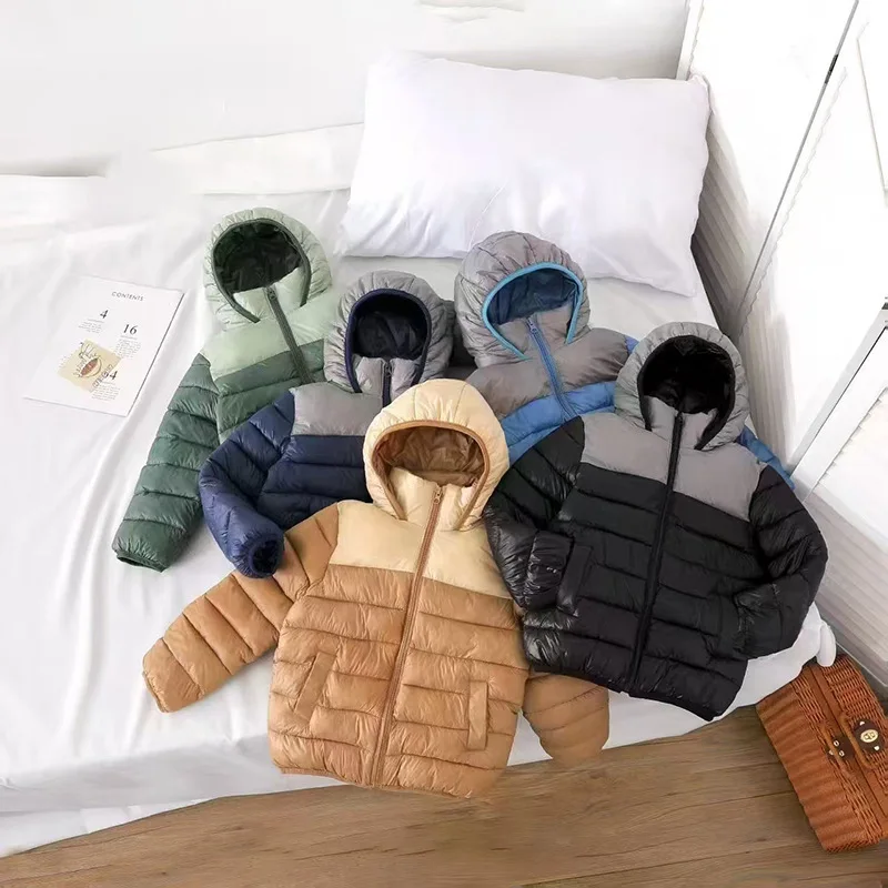 

Children Light Down Jacket For Boys Winter Warm Thick Kid Boys Hooded Coat Young Teenager Boy Spliced Zipper Baby Boys Outerwear