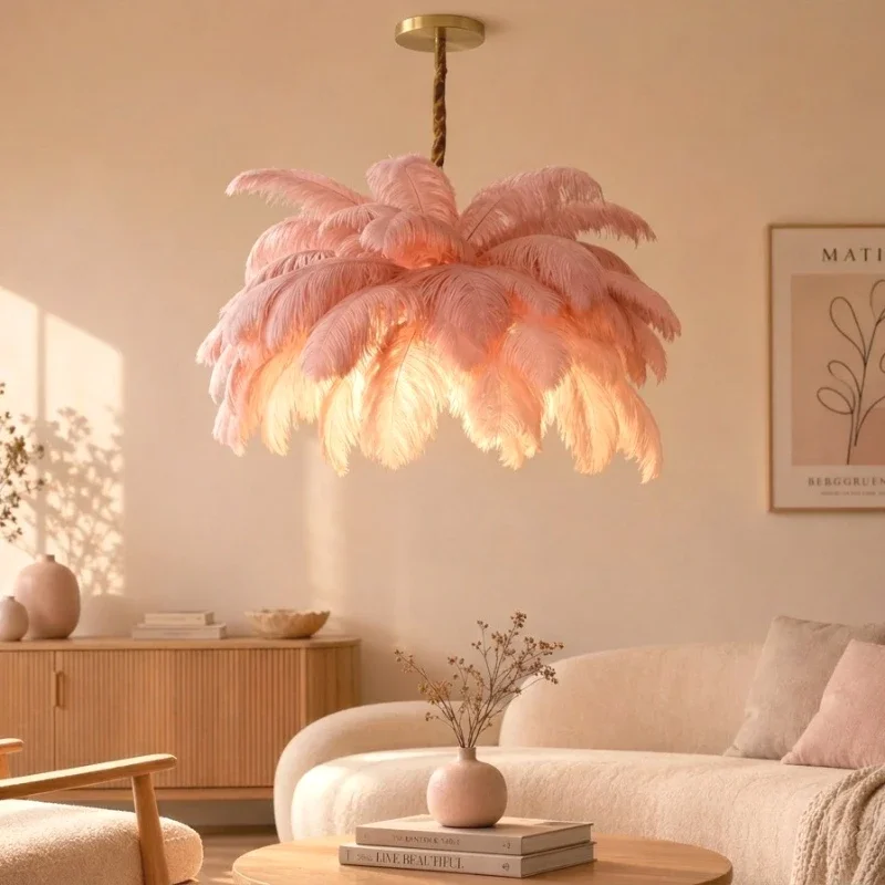 European Pink Black Feather Pendant Light Ceiling Lamp,Living Dining Room Bedroom Chandelier Fixtures Home Decor Factory Outlet