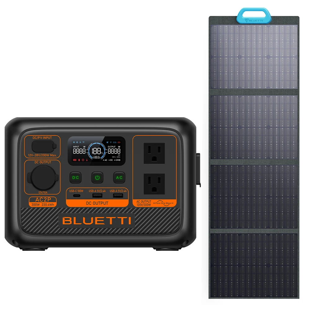 Bluetti New Products AC2P 230Wh 300w Power Generator  Power Bank 60000mah With Solar Panel PV120 Solar System