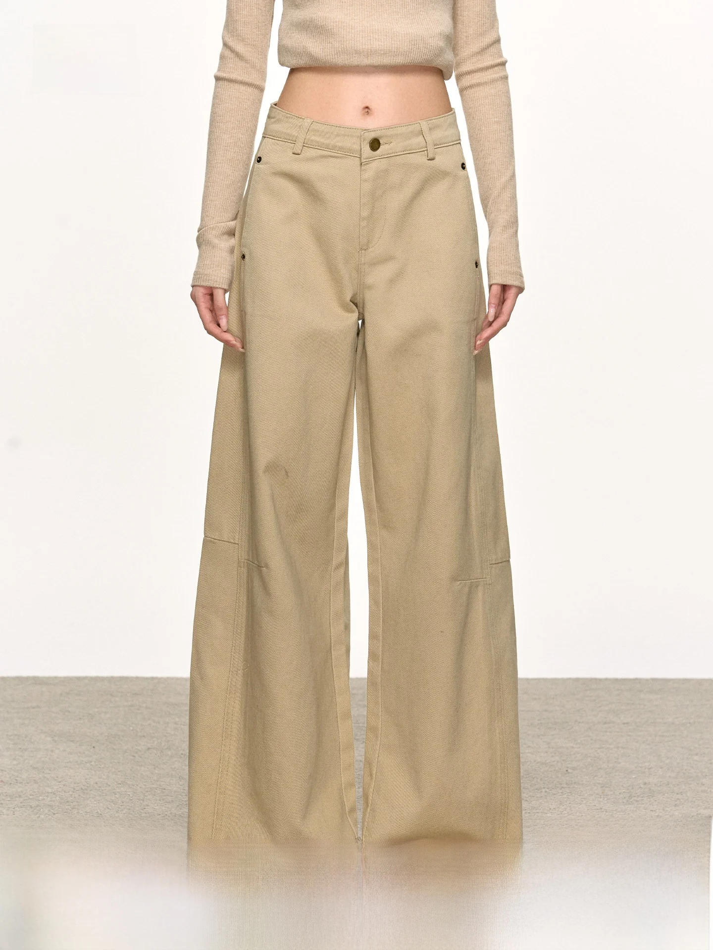 

Khaki Straight Leg Jeans Women's Autumn Winter Vintage mid Low Waist Loose Floor-Length Wide Leg Pants Casual Style Jeans