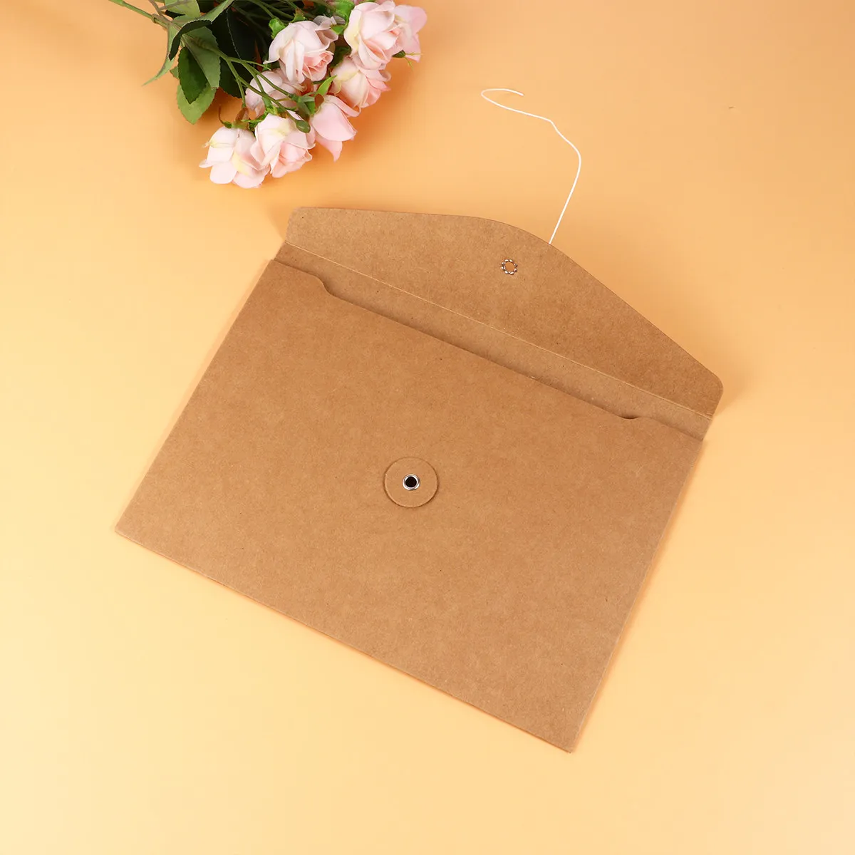 10Pcs File Bag Kraft Paper Horizontal A5 Document Organizer Portable Paper Folder for Office Home Travel Filing Storage
