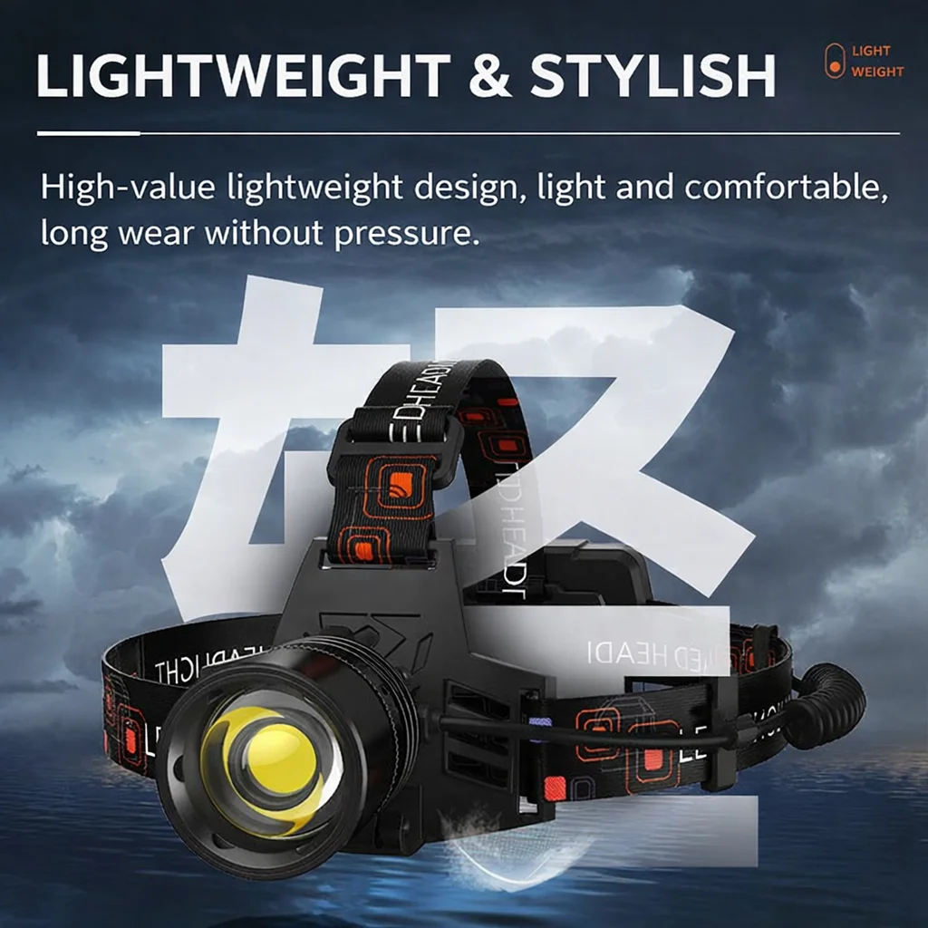 Rechargeable LED Headlamp P100, Super Bright White/Yellow Light, Long Lasting for Outdoor Camping, Hiking, Fishing