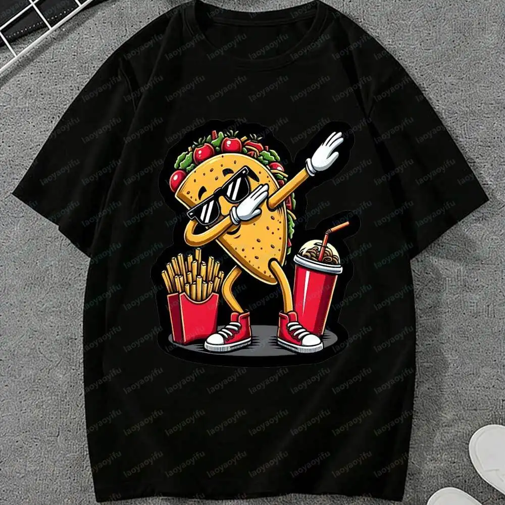 Cinco De Mayo Dabbing Taco Fast Food T-Shirt Funny Taco with Fries & Soda Dab Casual Cotton Fiesta Party Shirt for Men Women Top