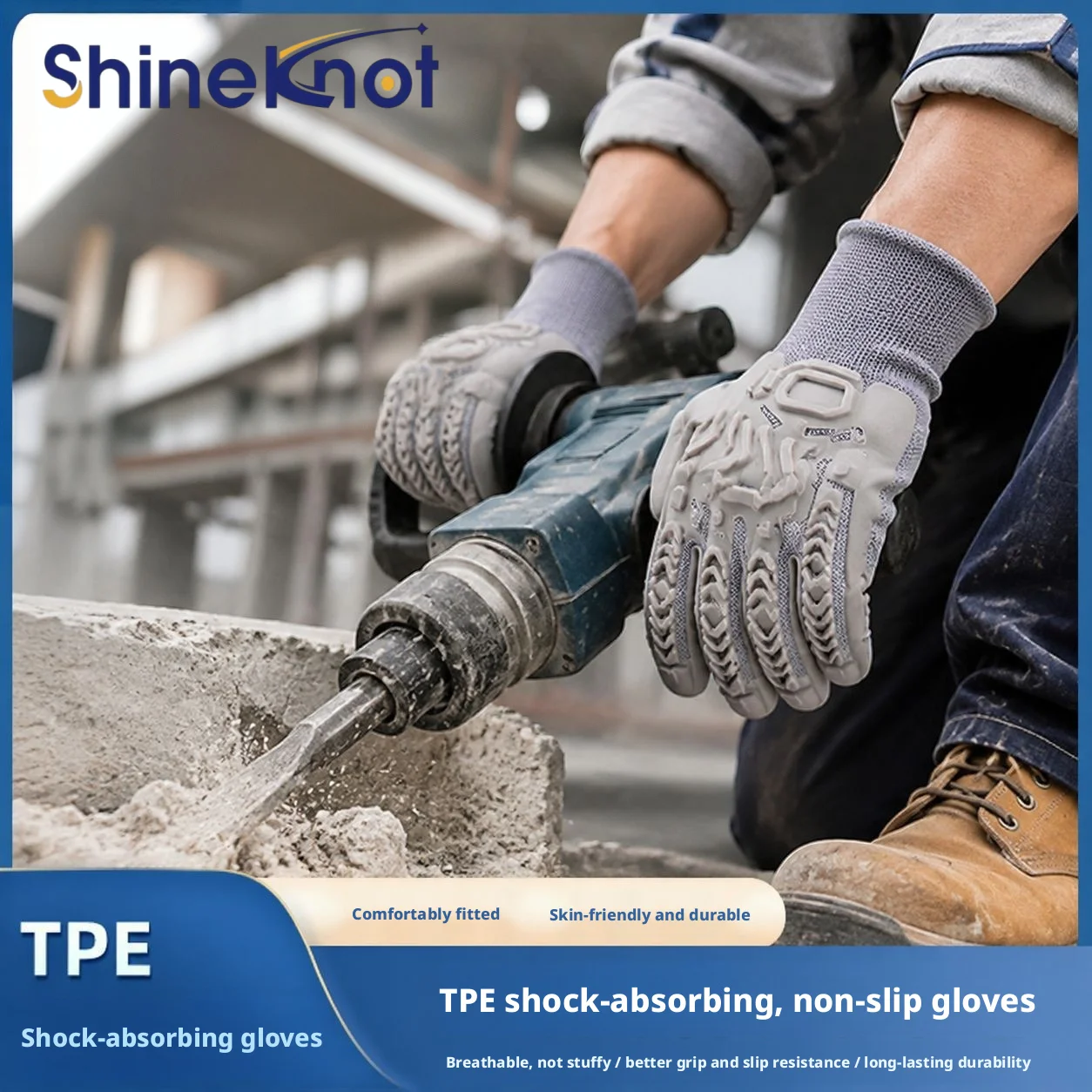 SHINEKNOT Tpe Shock-Absorbing Gloves For Buffering Impact Drilling Logging Construction Electric Hammer Labor Protection Gloves