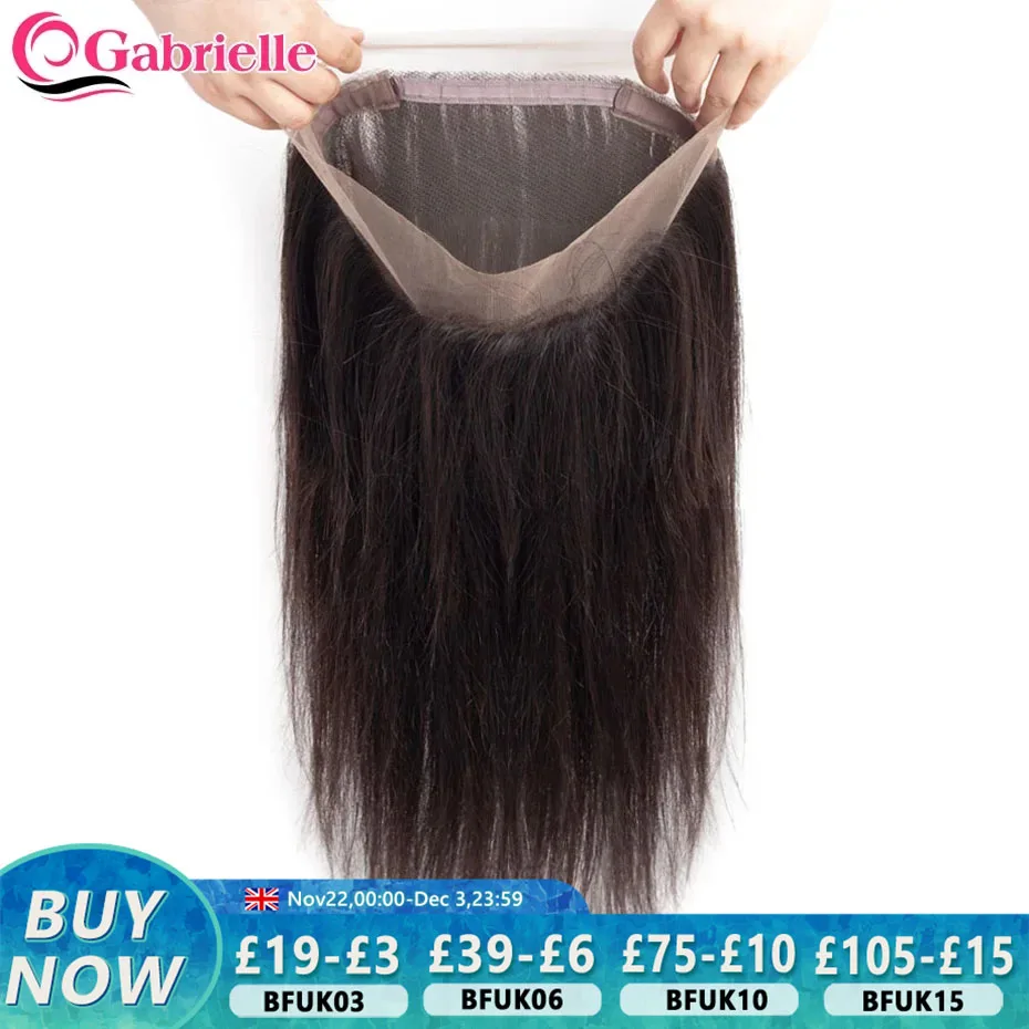 Gabrielle 360 Lace Frontal Brazilian Straight Human Hair Pre-plucked Transparent Lace Closure Only Natural Color Remy Hair