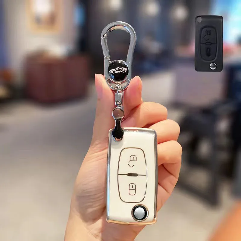 

TPU Car Key Case Cover Protector Shell Keychain For Citroen C2 C3 C4 C5 C6 Xsara Berlingo For Peugeot 207 307 308 407 607 807