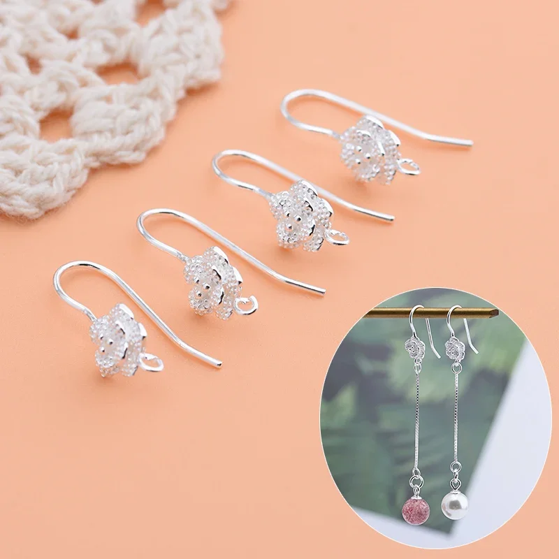 925 sterling silver jewelry accessories three core flower ear hook handmade DIY self-made semi-finished earring material