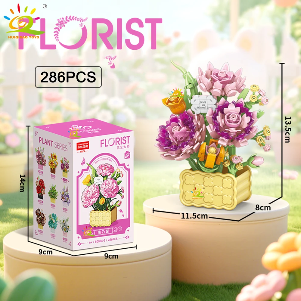 HUIQIBAO MOC Mini Blume mit Vase Modell Micro Baustein Ewiger Blumenstrauß Home Schreibtisch Schreibtisch Pflanze Dekor Ziegel Mädchen Kinder Spielzeug – Detail 7