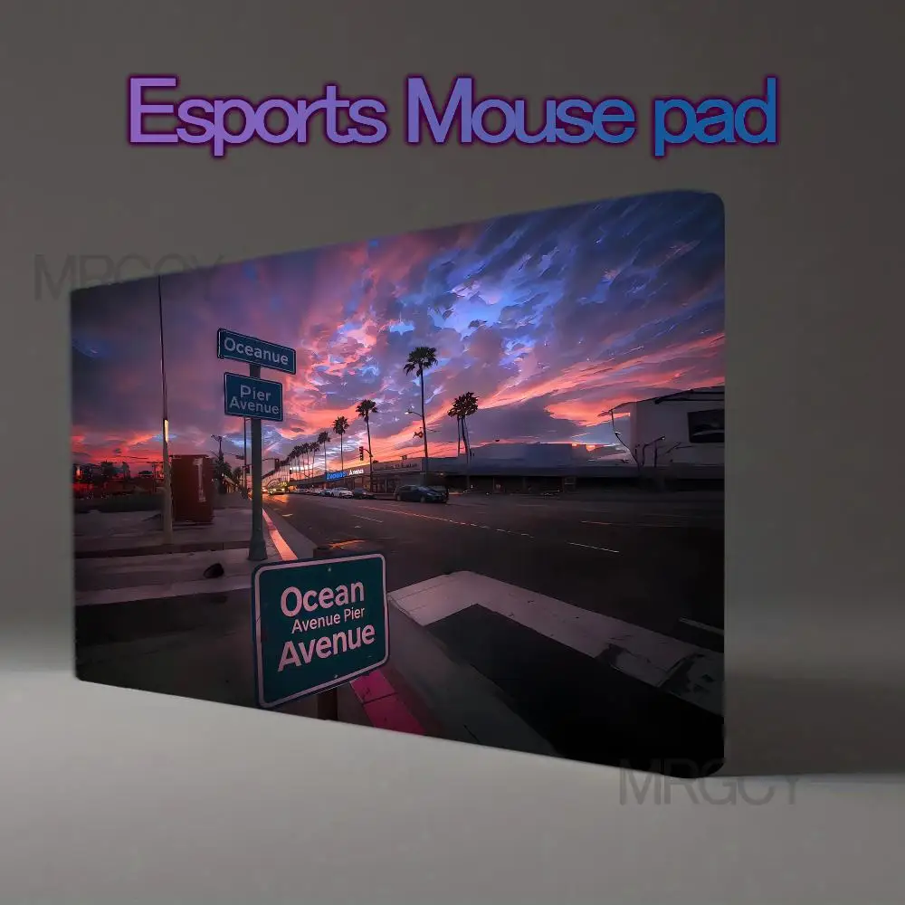 Aesthetic Ocean Avenue Sunset Coastal City Street Large Mouse Pad Rubber Base Stitched EdgeDesk Mat for Home Office Laptop Decor