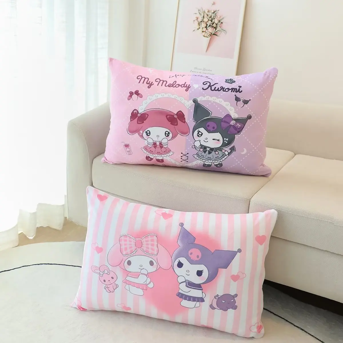 Lovely Double Sided Printed Pillowcase Kuromi My Melody Kawaii Pillow Cover Japanese Style Pillow Home Decor Sofa Bed Xmas Gifts