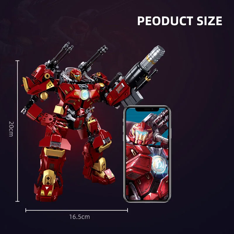 588PCS Deformed Mecha series B1181 Double gun red robot Mecha model puzzle building blocks for boys and children