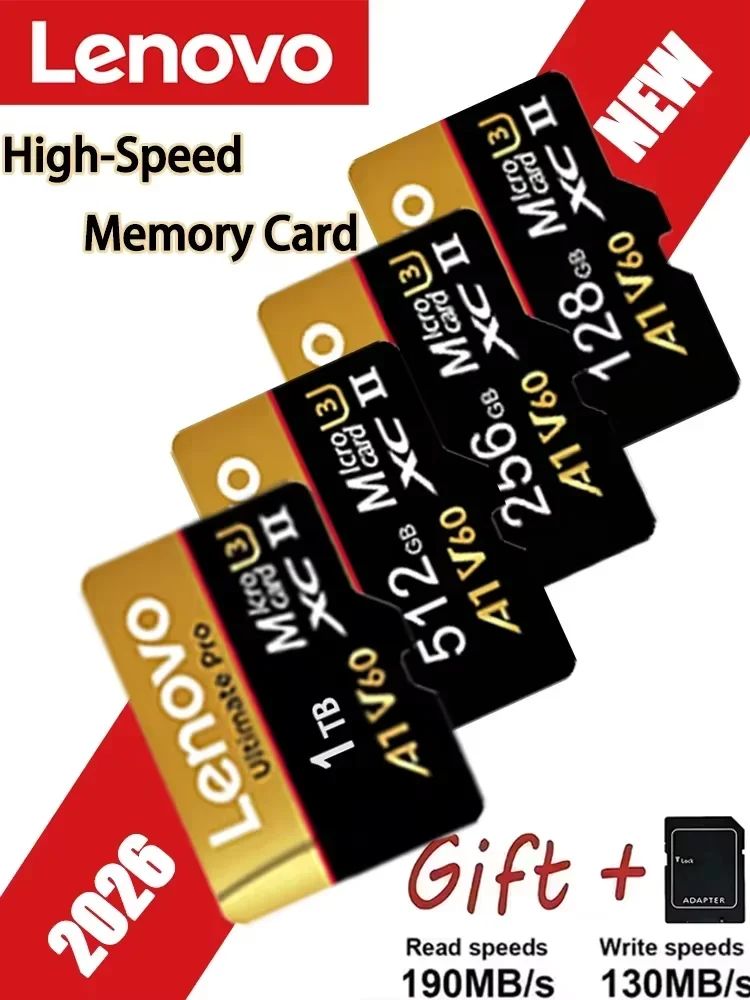 Lenovo Speicherkarte, 1 TB, 512 GB, Tf-SD-Karte, große Kapazität, Flash-Karte, Hochgeschwindigkeits-Flash-Laufwerk für PC/Telefon/Mac/Kamera, neu