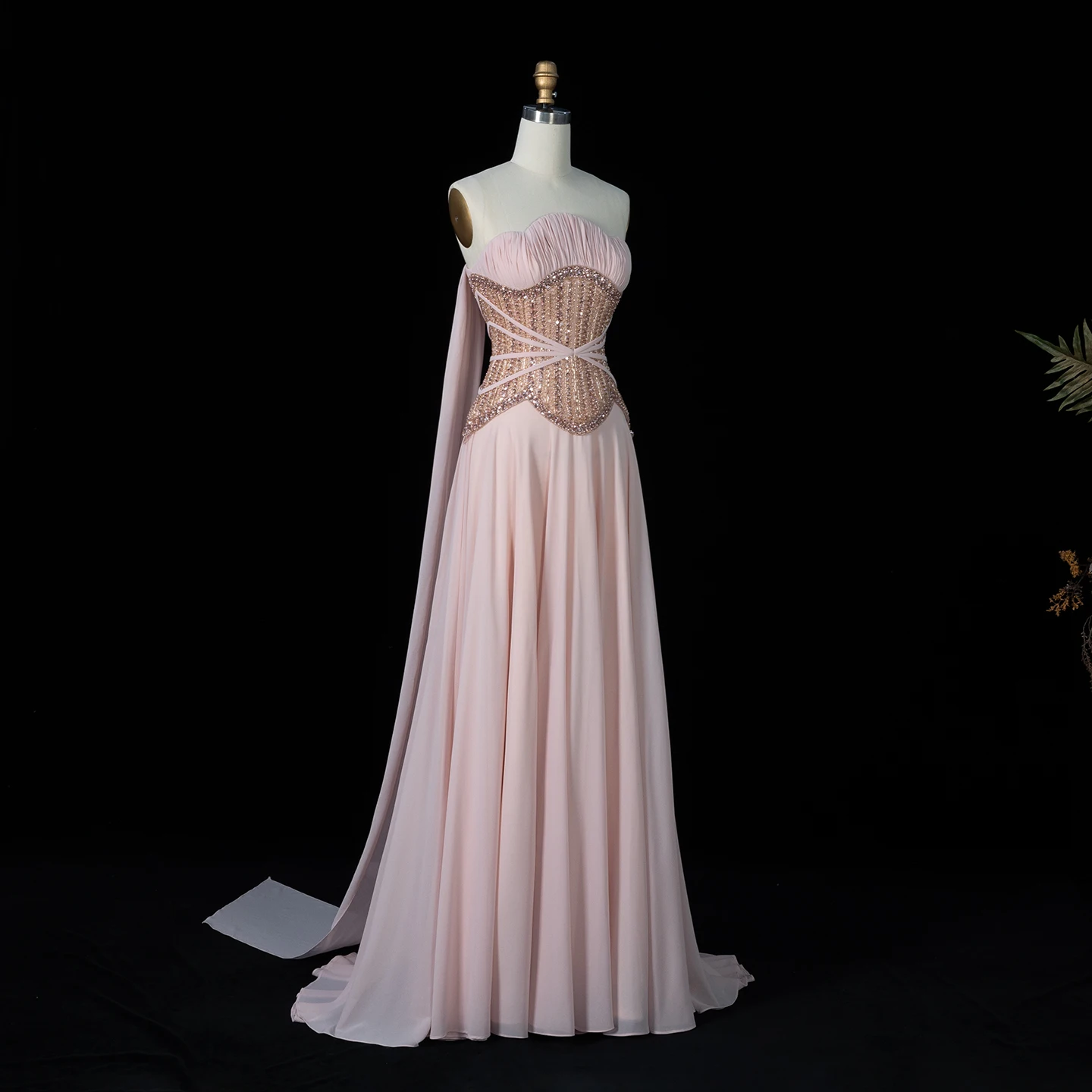 Arabia Formal Evening Dresses Pink Scalloped Handmade Sequined Watteau Train Elegant Prom Dresses Bridal Party Customized image 4