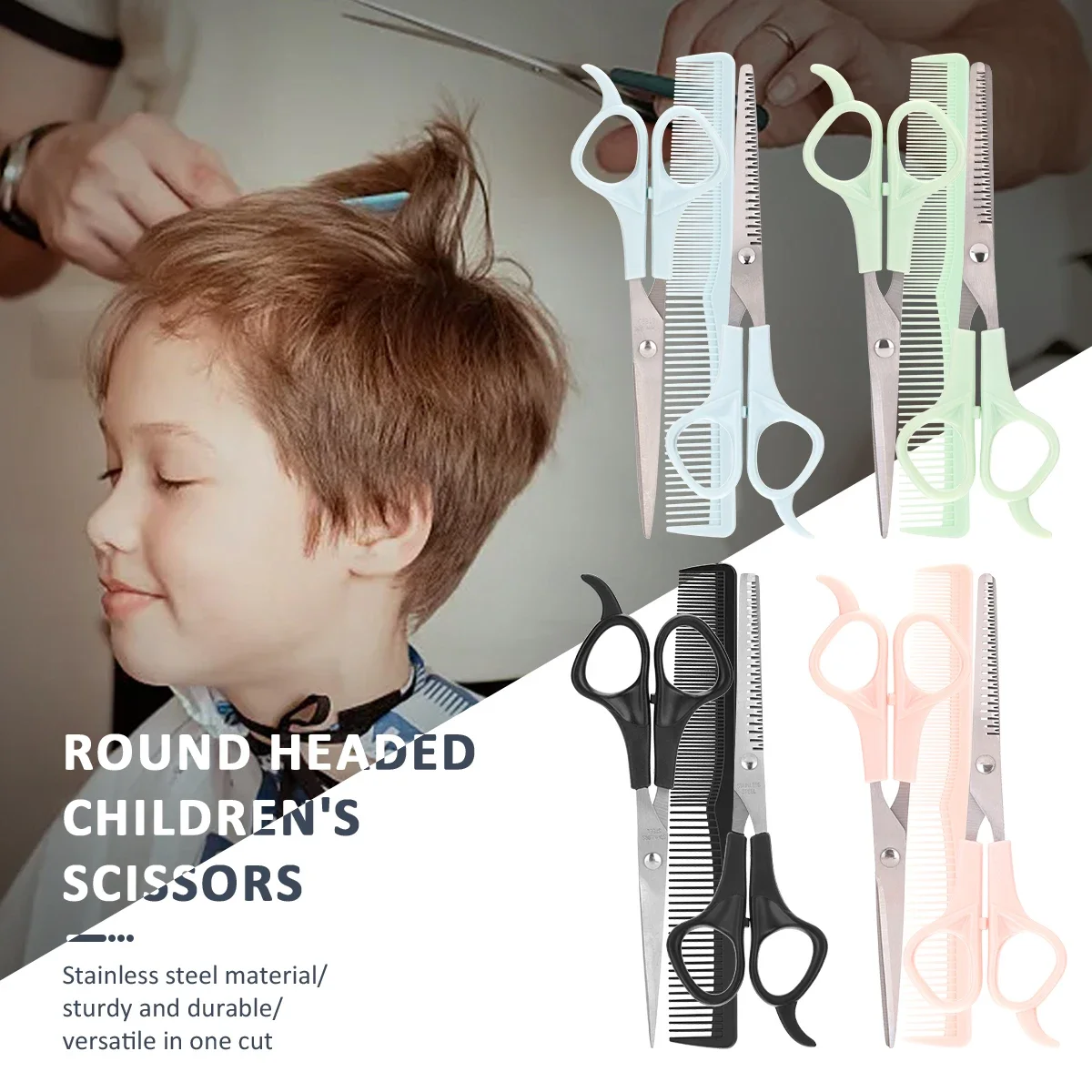 Kinder-Haarausdünnungsschere & Kamm-Set, 17 cm Texturierungsschere für Kinderfriseure, Erwachsenen-Salon-Stylist-Werkzeugset