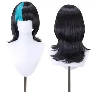 Anime Kirara Hoshi Perücke, blau und schwarz, mittellanges lockiges Haar mit Pony, Party, Halloween, Cosplay-Requisiten, Zubehör