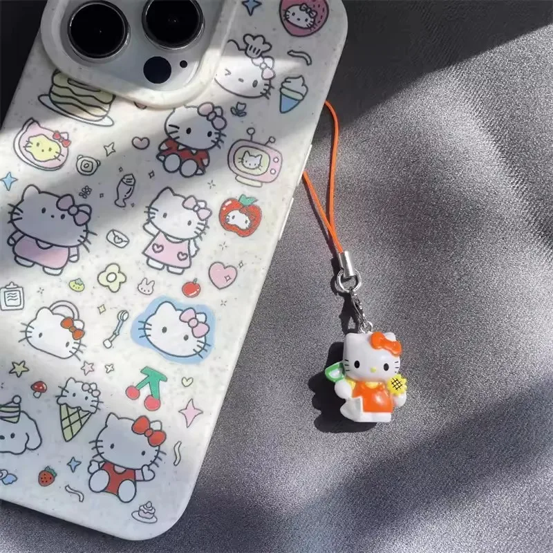 Cordón para teléfono móvil Kawaii Sanrio Hello Kitty, cadena para cámara Ccd de gato KT de dibujos animados, llavero con abalorio para teléfono móvil, regalos colgantes para bolso