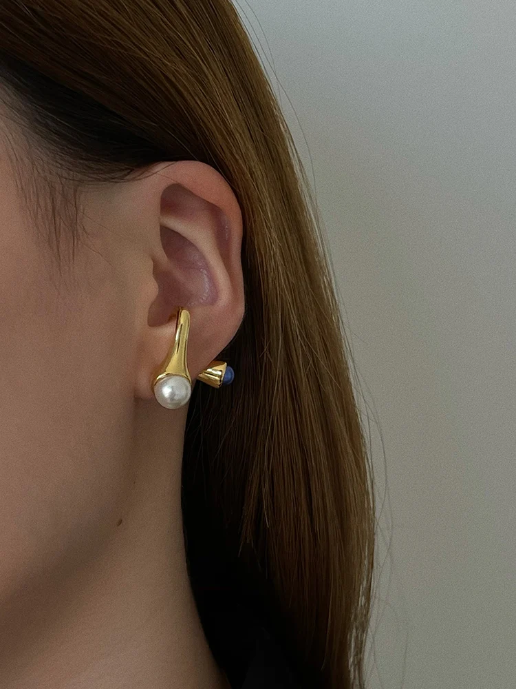 Brass With 18k Gold Faux Pearl Pierced Stud Earring Women Jewelry Party Boho T Show Gown Runway Party Rare Korean Japan Trendy