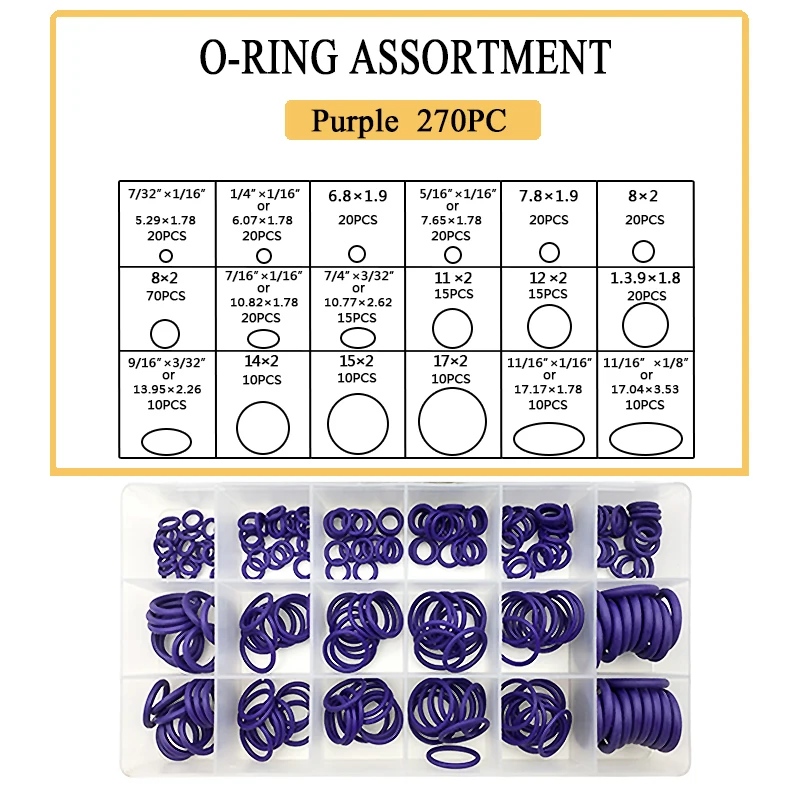 270 Pz 18 Formati O-Ring Gomma O Ring di Tenuta Viola NBR Oring Nitrile Rondella di Tenuta O-Ring Assortimento Kit O-Ring Set Guarnizioni scatola