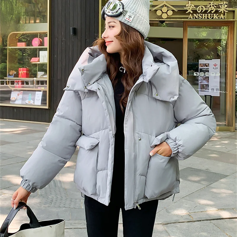 Streetwear Unten Baumwolle Parkas frauen Baumwolle gefütterte Jacke Kurze Mäntel Oversize Lose Mit Kapuze Brot Kleidung Student Herbst Winter