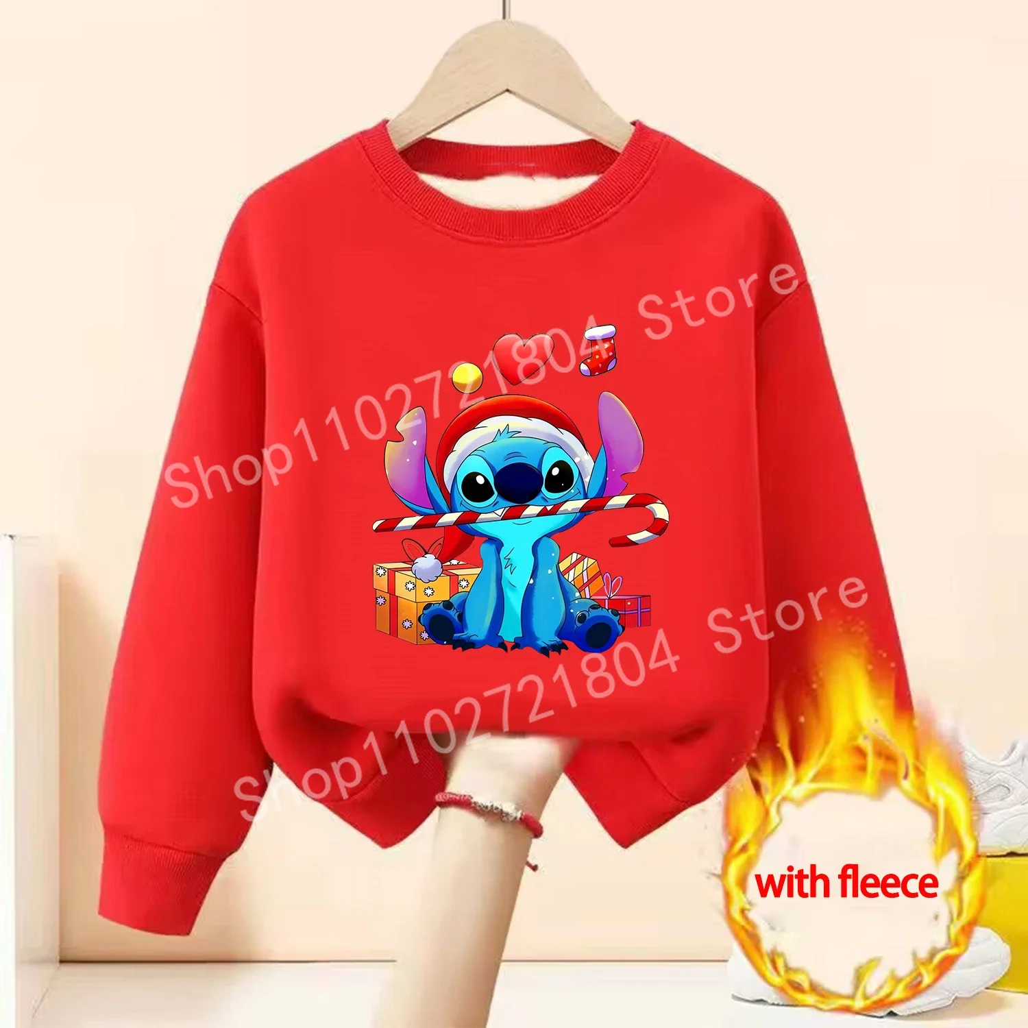 Stitch Disney Christmas Sweatshirt Cotton Round Neck Boys Girls Clothes Cute Anime Xmas Pullover Warmth Tops Party Gifts Clothes