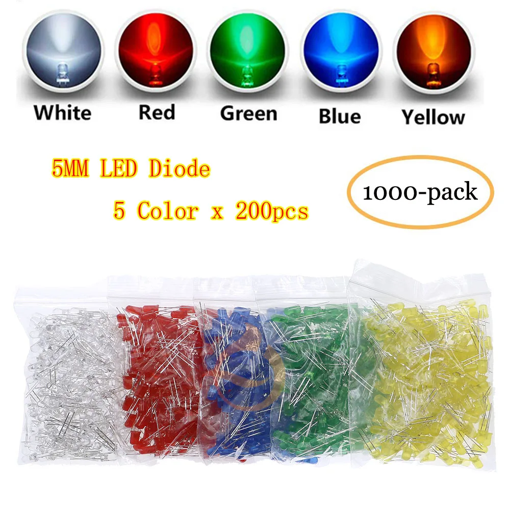 Imagem -06 - Kit de Diodo Led Emissor de Luz mm mm 10 mm Branco Verde Vermelho Azul Amarelo Chapéu de Palha