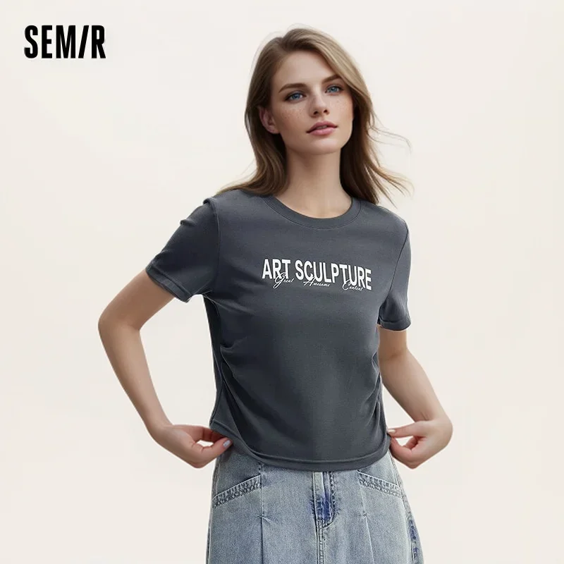 Semir Short-Sleeved T-Shirt Women Short And Slimming With A Small Surprise New In 2024 Summer Letter Print Regular Shoulder Top