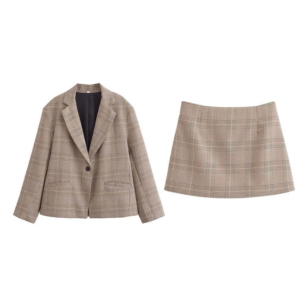 

DiYiG WOMAN 2024, новый зимний модный пиджак, пальто + клетчатая юбка, винтажный повседневный шикарный женский комплект на пуговицах с длинными рукавами, женский комплект из 2 предметов