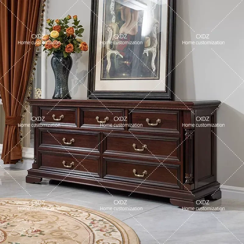 Retro Solid Wood Chest of Drawers Multi Layer Storage Cabinet for Living Room Bedroom Wall Mounted Dresser Household