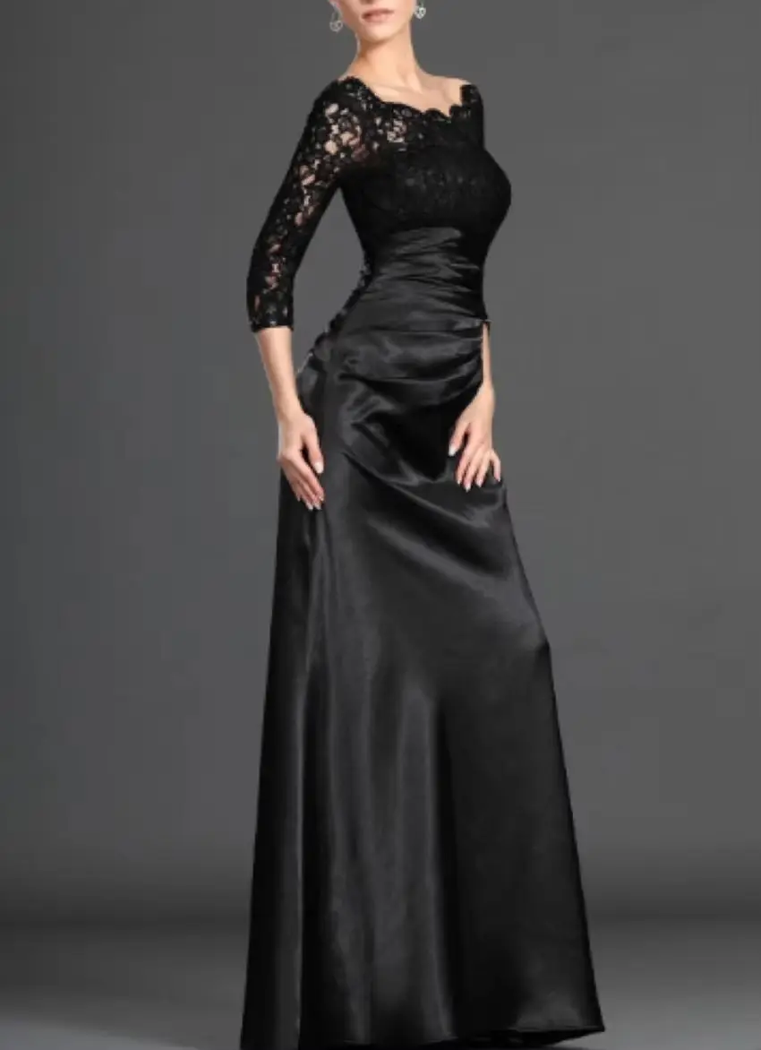 Othray A Line Scoop Black Lace Long Mother Evening Gowns Custom Made Plus Size Mother Of The Bride Dresses