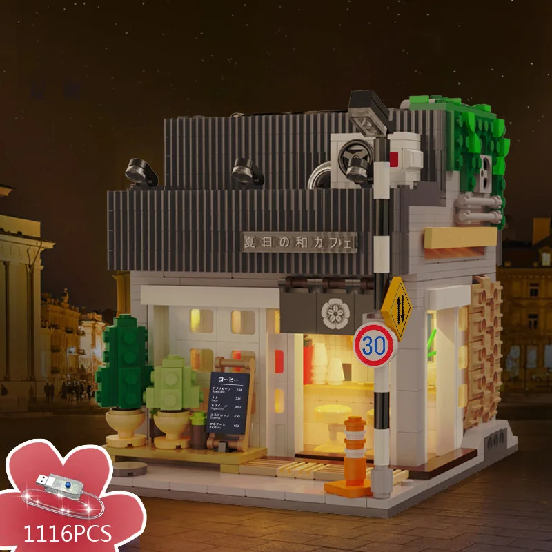 

Creative Japan City Street View Building Block With Light Summer Japanese Coffee Shop Bricks Toy Collection For Kids Gifts