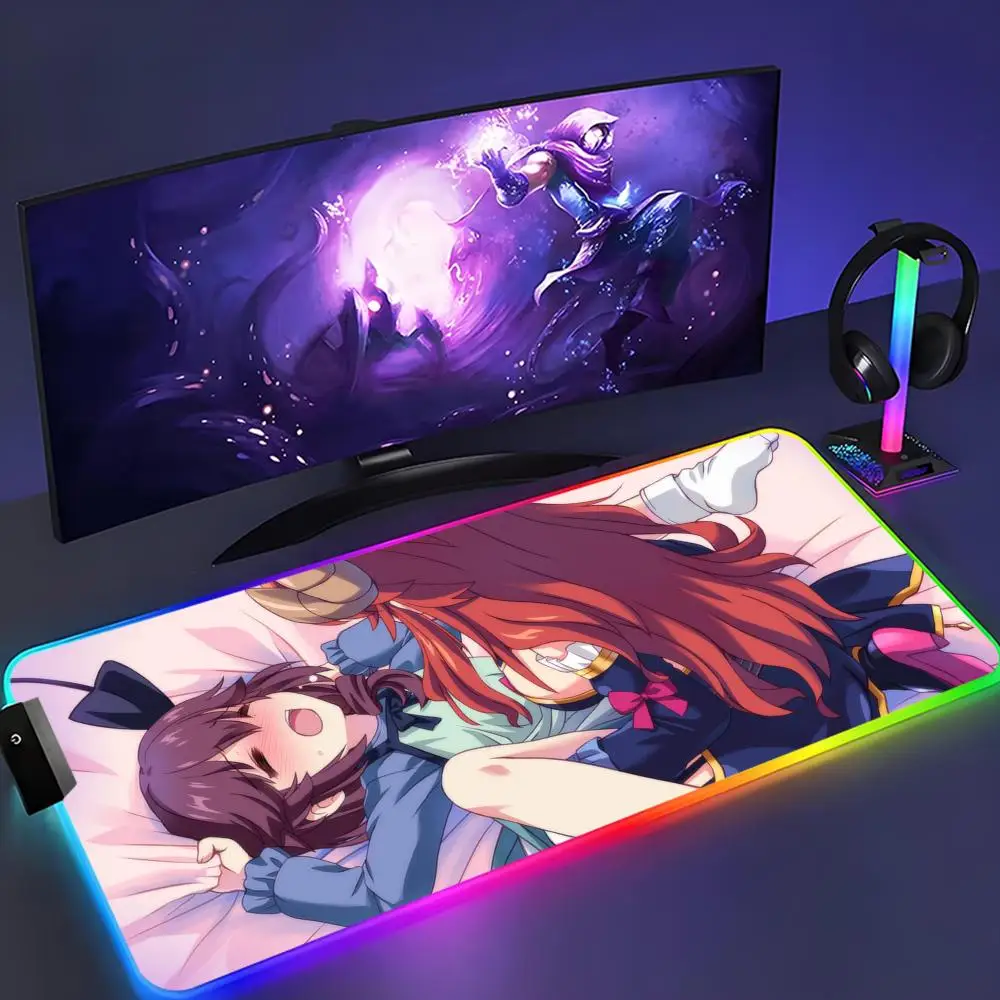 The Demon Girl Next Door Yoshida Yuuko Mouse Pad XL RGB Mouse Pad Kawaii Gaming Accessories Computer keyboard Large Led Mousepa