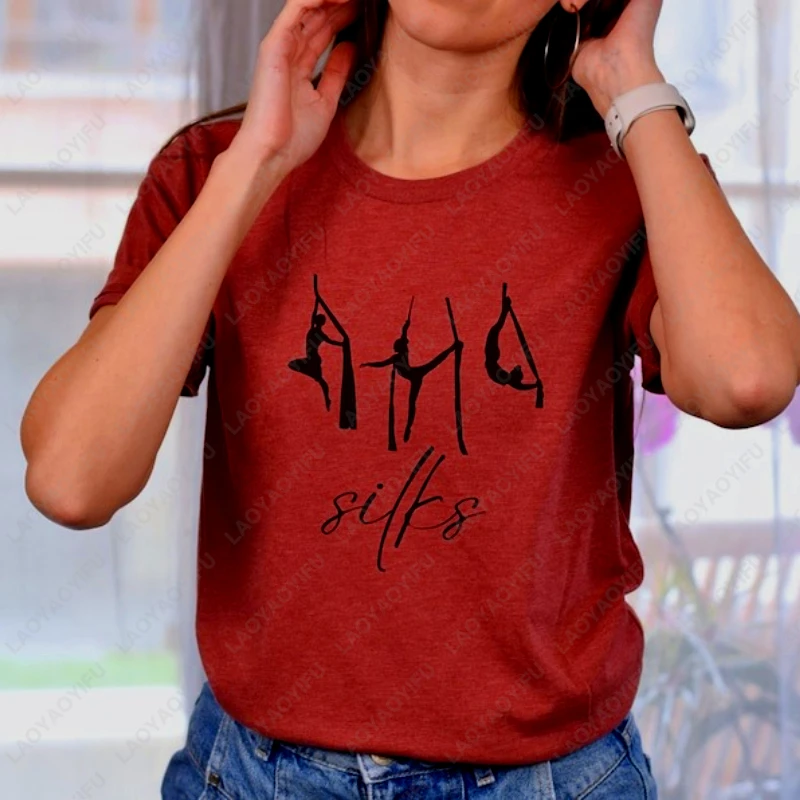 Silks Aerials Comfortable Cotton T-Shirt Stylized Circus Vibe Minimalist Classy Elegant Modern Graphic Tops Retro Women Clothes