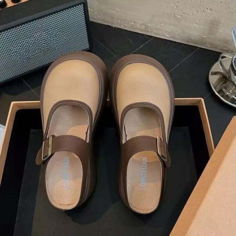 2026 New Retro Buckle Closed Toe Casual Slides Women Mules Thick Sole Women's Slippers Female Comfort Non Slip Platform Shoes
