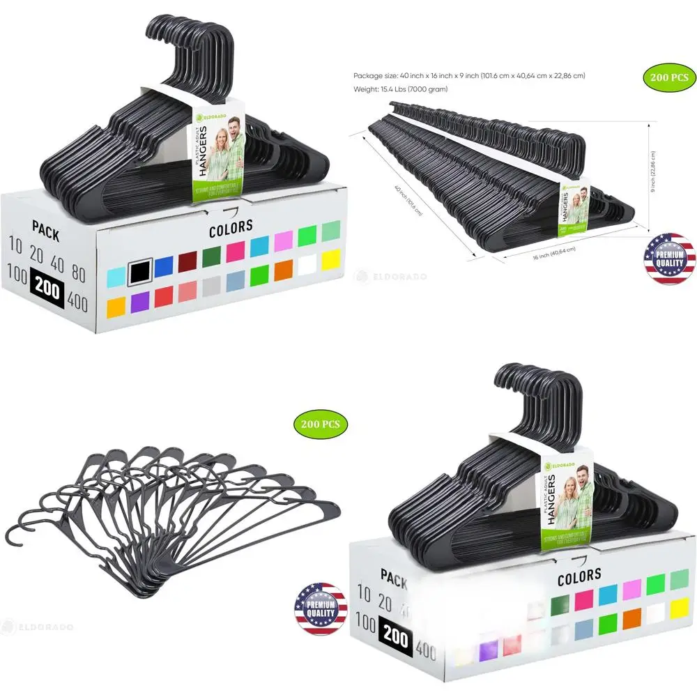 

Черные пластиковые вешалки для одежды для взрослых - 200 штук, подходят для рубашек, блузок, футболок, платьев и костюмов