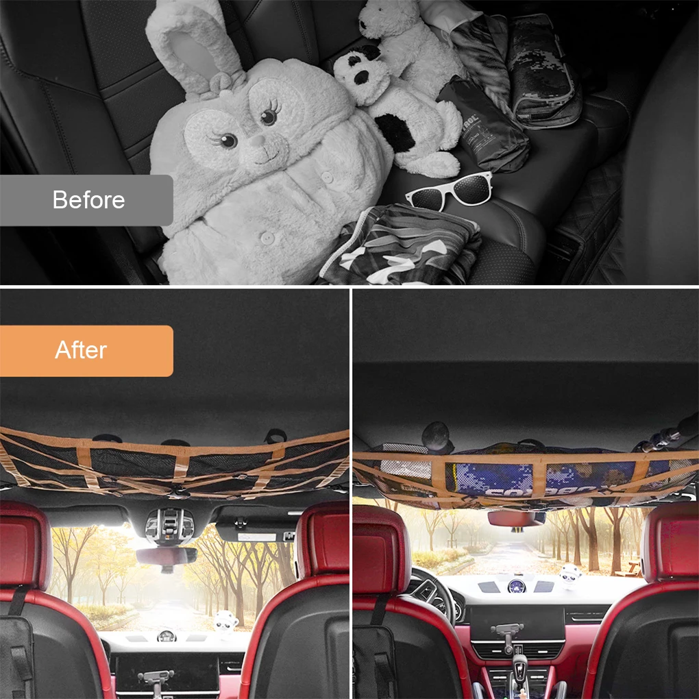 Khaki Car Ceiling Cargo Net Pocket Storage Cargo Net Ceiling Cargo Net Durable Versatile