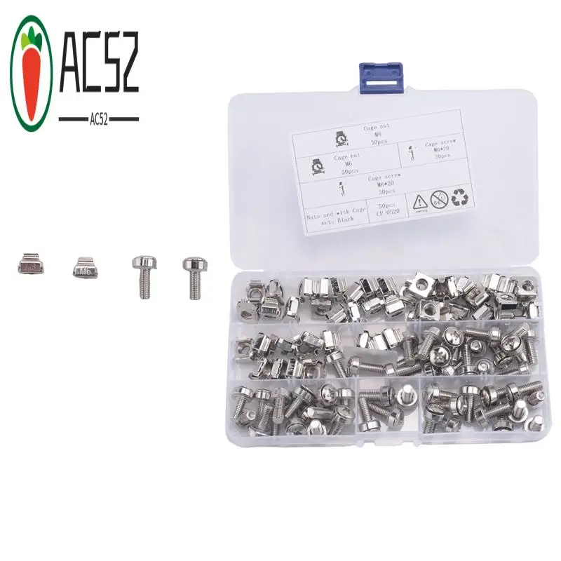AC52-50 Sets M6 Square Hole Hardware Cage Nuts&Mounting Screws Washers For Server Rack And Cabinet(M6 X 20Mm)(Screw+Washer+Cage