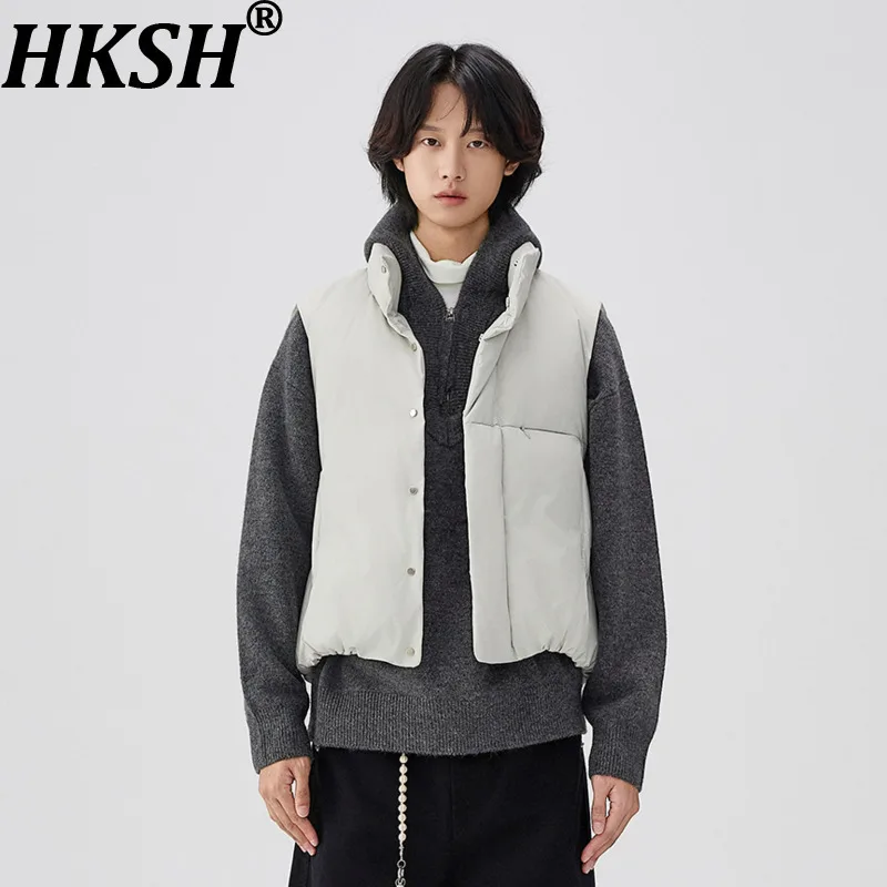 

HKSH Mountain Style Outdoor Solid Color Thickened Stand Collar Air Layer Cotton Vest Sleeveless Vest Men Tide Women Chic HK13066