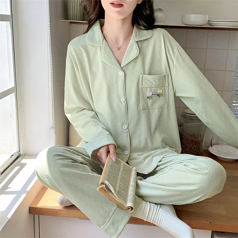 

Pijama Feminino, новая рубашка с лацканами, комплект брюк, осенне-зимняя хлопковая пижама для женщин, домашняя одежда для отдыха, женская одежда для сна, костюм