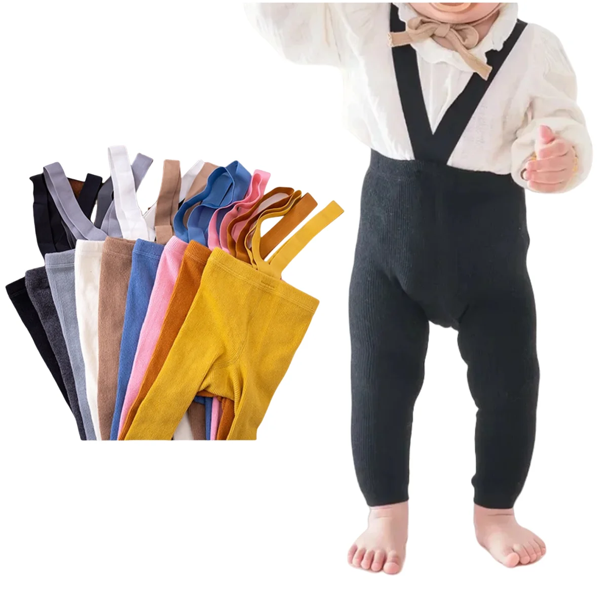 

Newborn Suspender Tights Baby Girl Ribbed Leggings Suspender Pants Overalls Knit Tights Pantyhose Socks Warm Stockings