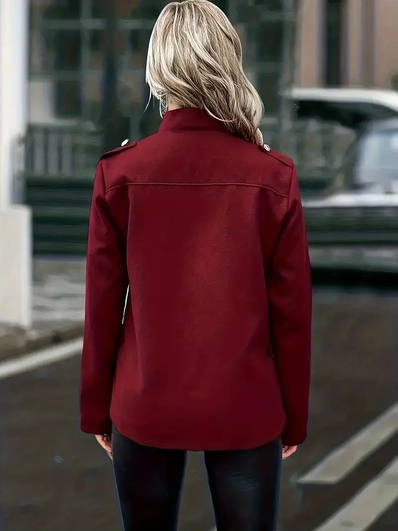 Autumn and winter casual fashion new button decoration stand collar long sleeve solid color cardigan suit jacket