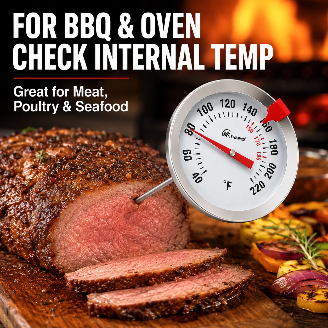 Oven Thermometer Analog - Termómetro para Carne de Acero Inoxidable,