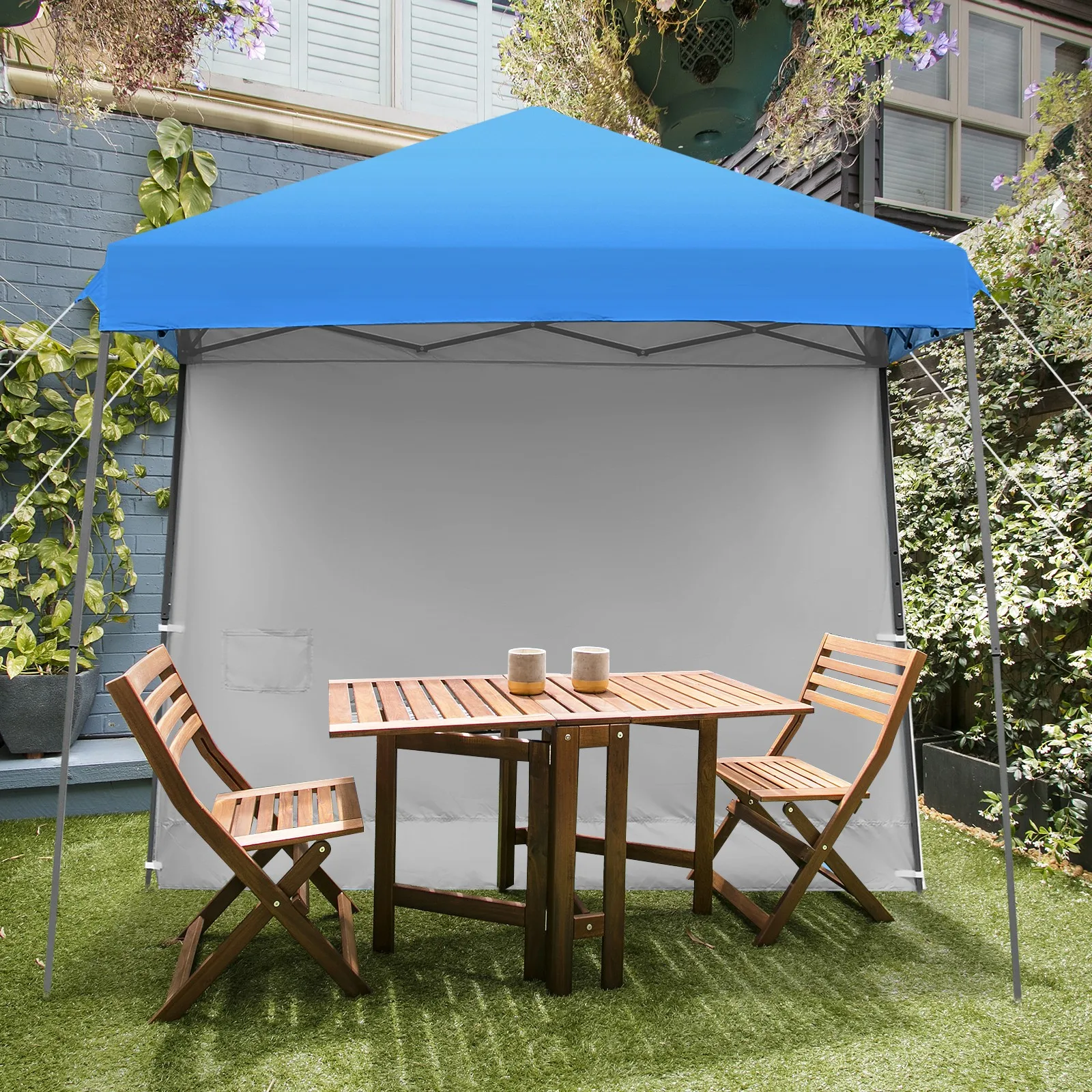 

Pop Up Tent 10' X 10' Slant Leg Canopy W/ Roll-up Side Wall Blue